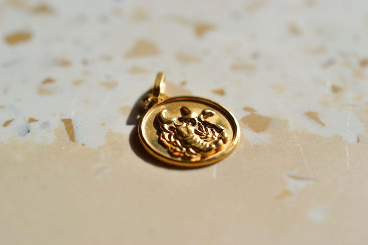 Pendentif scorpion rond en or jaune 18 carats 58 Facettes 3924