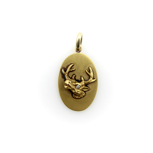 Pendentif médaillon victorien tête d’élan en or 10K et diamant 58 Facettes A2007D