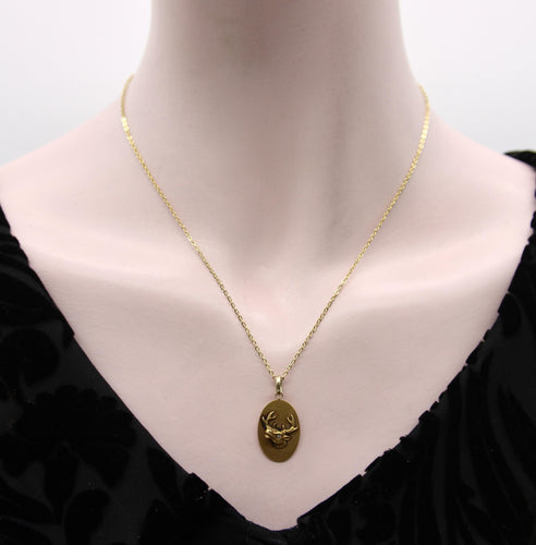Pendentif médaillon victorien tête d’élan en or 10K et diamant 58 Facettes A2007D