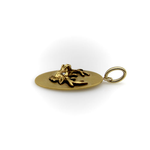 Pendentif médaillon victorien tête d’élan en or 10K et diamant 58 Facettes A2007D