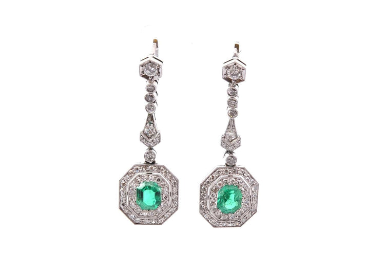 Boucles d'oreilles Art déco en émeraudes et diamants 58 Facettes 27776dv