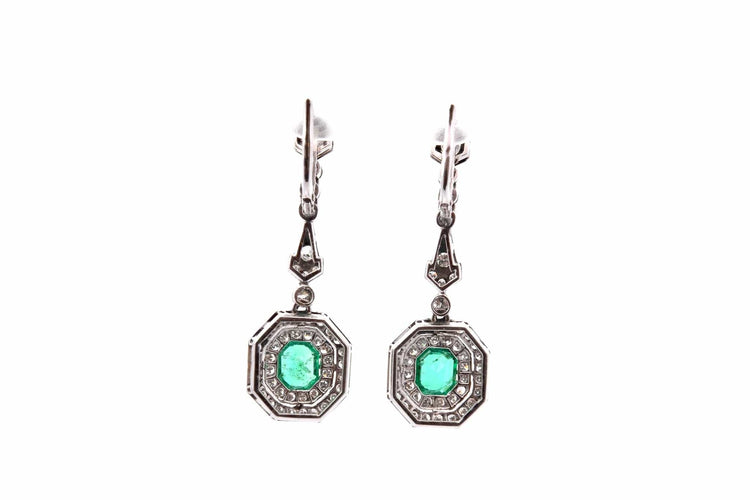 Boucles d'oreilles Art déco en émeraudes et diamants 58 Facettes 27776dv