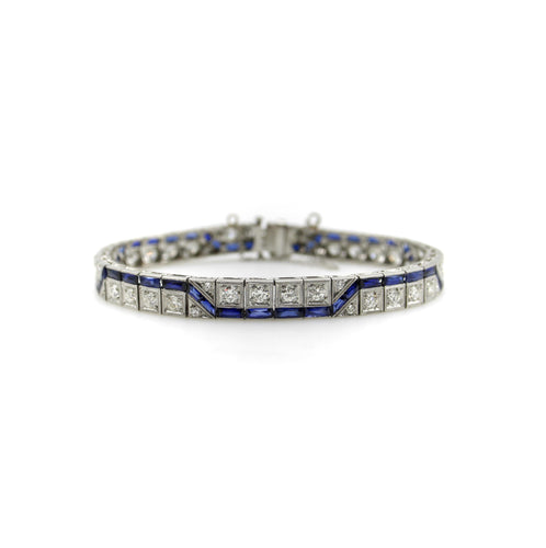 Art déco - Bracelet ligne zigzag en platine, diamants et saphirs 58 Facettes A2007H