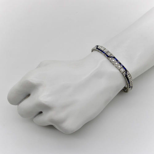 Art déco - Bracelet ligne zigzag en platine, diamants et saphirs 58 Facettes A2007H