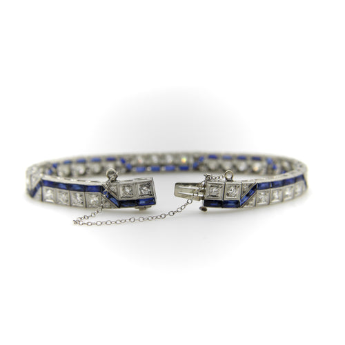 Art déco - Bracelet ligne zigzag en platine, diamants et saphirs 58 Facettes A2007H