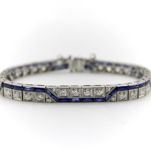 Art déco - Bracelet ligne zigzag en platine, diamants et saphirs 58 Facettes A2007H