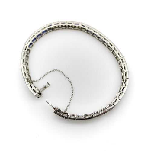Art déco - Bracelet ligne zigzag en platine, diamants et saphirs 58 Facettes A2007H