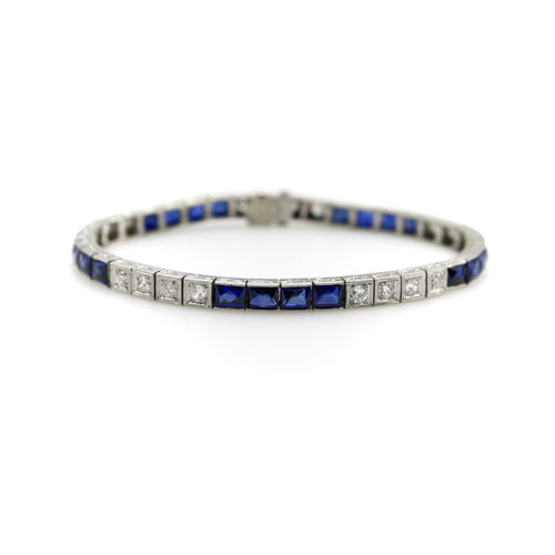 Art déco - Bracelet ligne en platine, diamants et saphirs 58 Facettes A2007G