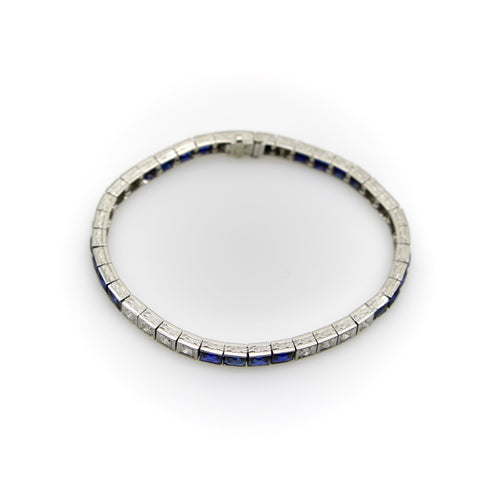 Art déco - Bracelet ligne en platine, diamants et saphirs 58 Facettes A2007G