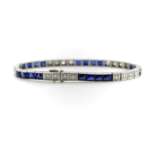 Art déco - Bracelet ligne en platine, diamants et saphirs 58 Facettes A2007G