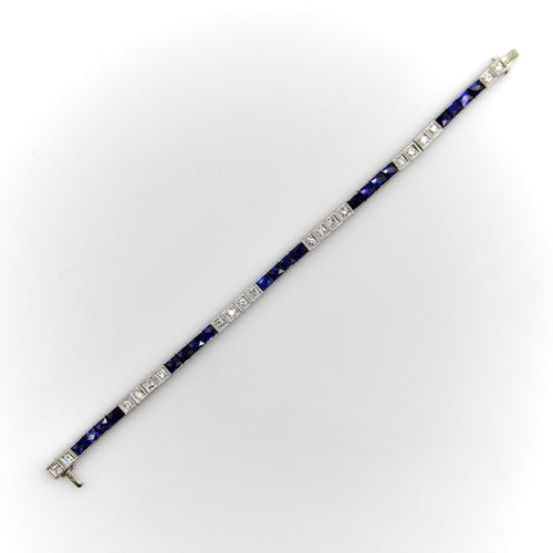 Art déco - Bracelet ligne en platine, diamants et saphirs 58 Facettes A2007G