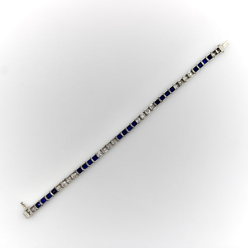 Art déco - Bracelet ligne en platine, diamants et saphirs 58 Facettes A2007G