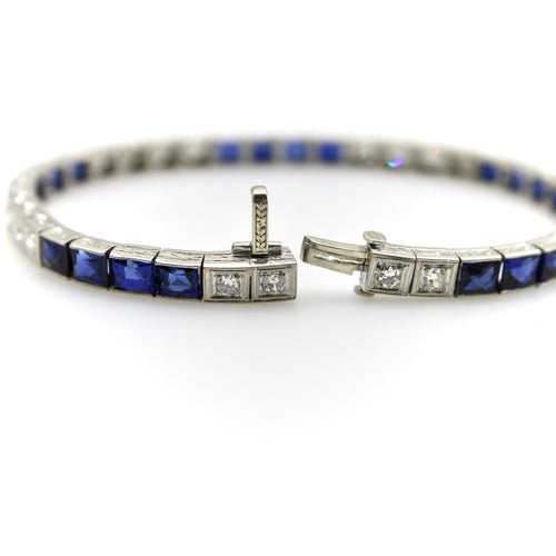 Art déco - Bracelet ligne en platine, diamants et saphirs 58 Facettes A2007G