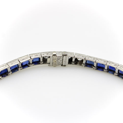 Art déco - Bracelet ligne en platine, diamants et saphirs 58 Facettes A2007G