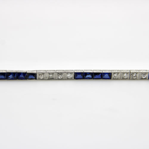 Art déco - Bracelet ligne en platine, diamants et saphirs 58 Facettes A2007G
