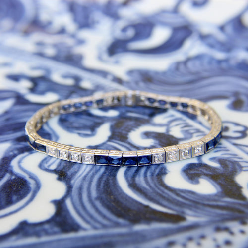 Art déco - Bracelet ligne en platine, diamants et saphirs 58 Facettes A2007G