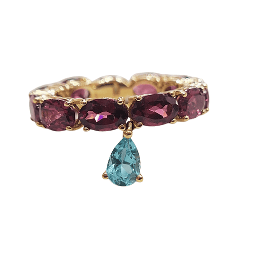 Bague - Topaze bleue et grenats rhodolites en or rose 18k 58 Facettes S358