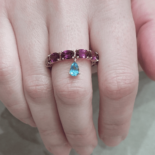 Bague - Topaze bleue et grenats rhodolites en or rose 18k 58 Facettes S358