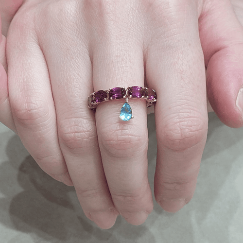 Bague - Topaze bleue et grenats rhodolites en or rose 18k 58 Facettes S358