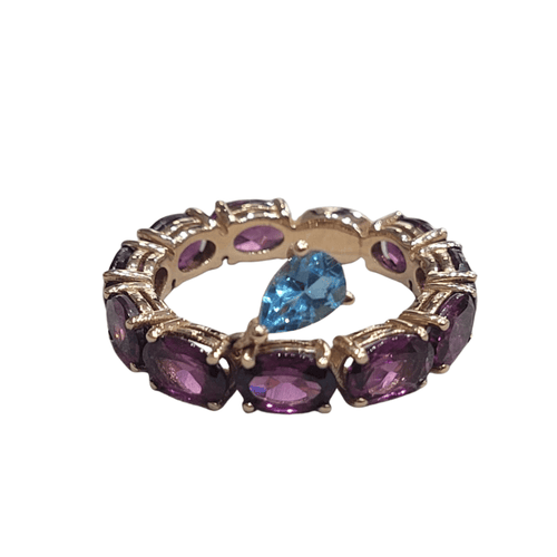 Bague - Topaze bleue et grenats rhodolites en or rose 18k 58 Facettes S358