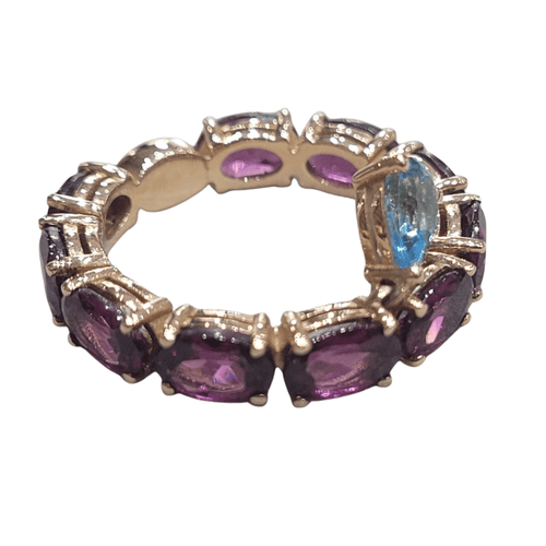 Bague - Topaze bleue et grenats rhodolites en or rose 18k 58 Facettes S358