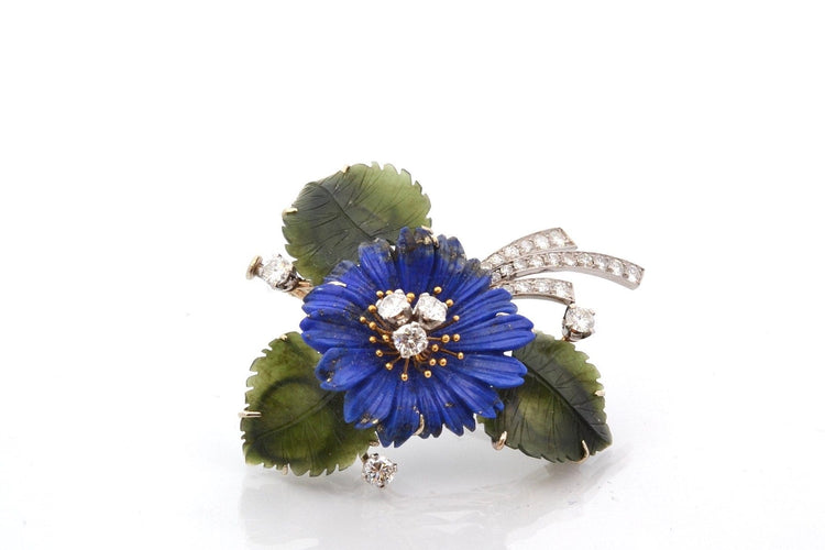 Broche Broche vintage en or avec diamants, jade et lapis-lazuli 58 Facettes 28064
