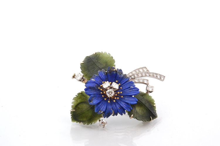 Broche Broche vintage en or avec diamants, jade et lapis-lazuli 58 Facettes 28064