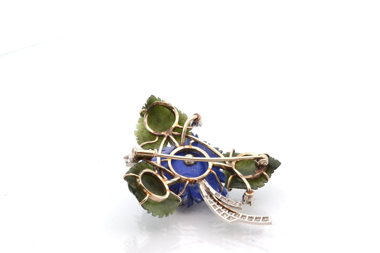 Broche Broche vintage en or avec diamants, jade et lapis-lazuli 58 Facettes 28064