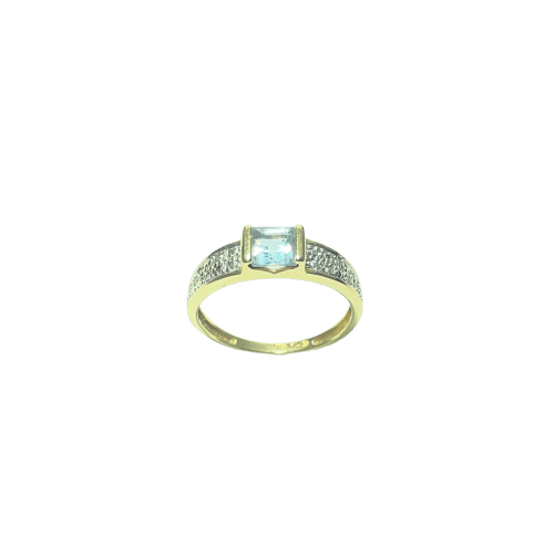 Bague 55.5 Bague en or jaune 18 carats, diamants et pierre bleu clair 58 Facettes 260100