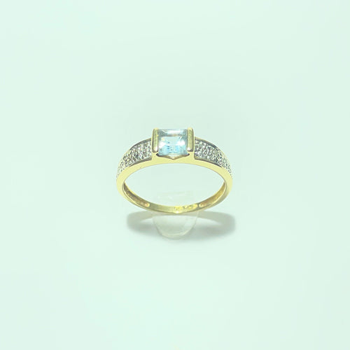 Bague 55.5 Bague en or jaune 18 carats avec diamants et pierre bleu clair 58 Facettes 260100