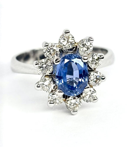 Bague 54 Bague rosette - Bague en or blanc 18 carats avec saphir et diamants 58 Facettes Q403B