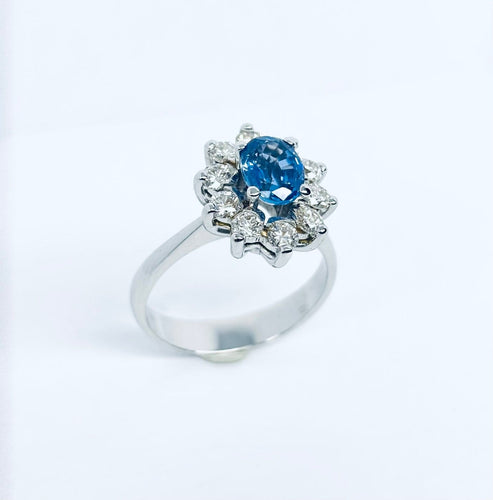 Bague 54 Bague rosette - Bague en or blanc 18 carats avec saphir et diamants 58 Facettes Q403B