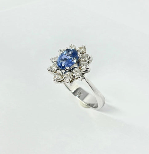 Bague 54 Bague rosette - Bague en or blanc 18 carats avec saphir et diamants 58 Facettes Q403B