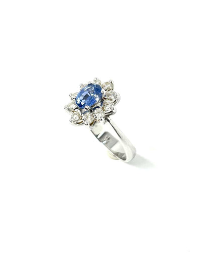 Bague 54 Bague rosette - Bague en or blanc 18 carats avec saphir et diamants 58 Facettes Q403B