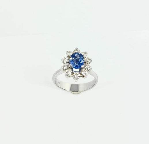 Bague 54 Bague rosette - Bague en or blanc 18 carats avec saphir et diamants 58 Facettes Q403B