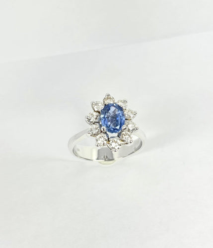 Bague 54 Bague rosette - Bague en or blanc 18 carats avec saphir et diamants 58 Facettes Q403B