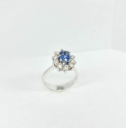 Bague 54 Bague rosette - Bague en or blanc 18 carats avec saphir et diamants 58 Facettes Q403B