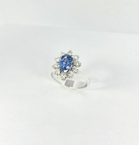 Bague 54 Bague rosette - Bague en or blanc 18 carats avec saphir et diamants 58 Facettes Q403B