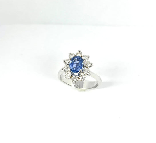 Bague 54 Bague rosette - Bague en or blanc 18 carats avec saphir et diamants 58 Facettes Q403B