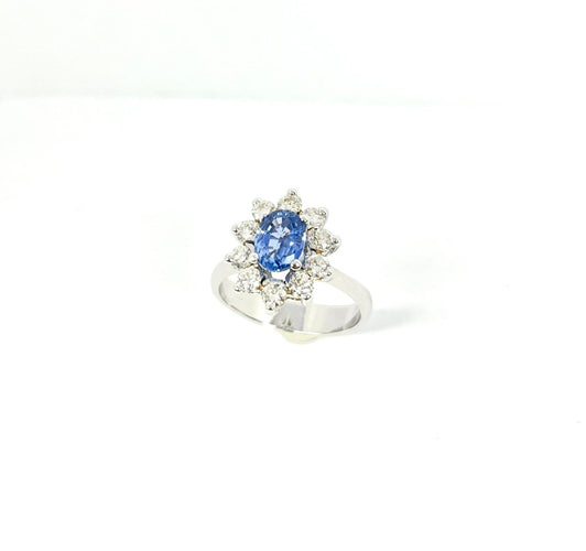 Bague 54 Bague rosette - Bague en or blanc 18 carats avec saphir et diamants 58 Facettes Q403B