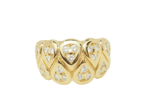 Bague 54 Bague large à motifs gouttes en or jaune 18 kt et diamants 58 Facettes 33673