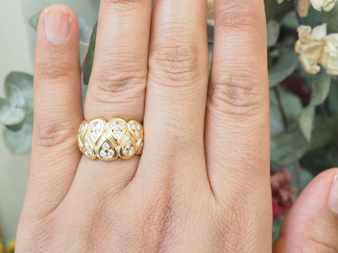 Bague 54 Bague large à motifs gouttes en or jaune 18 kt et diamants 58 Facettes 33673