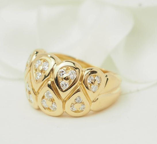 Bague 54 Bague large à motifs gouttes en or jaune 18 kt et diamants 58 Facettes 33673
