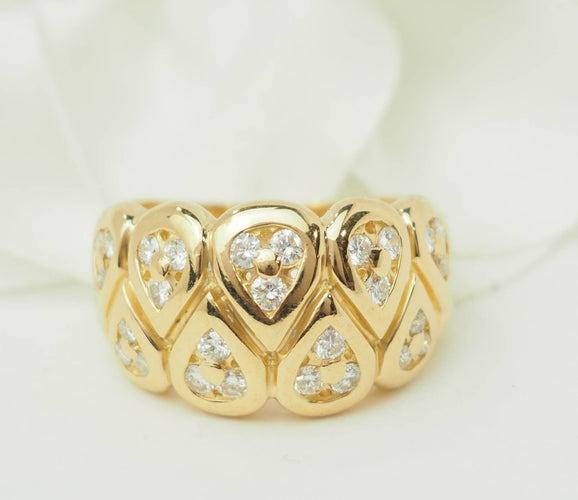 Bague 54 Bague large à motifs gouttes en or jaune 18 kt et diamants 58 Facettes 33673