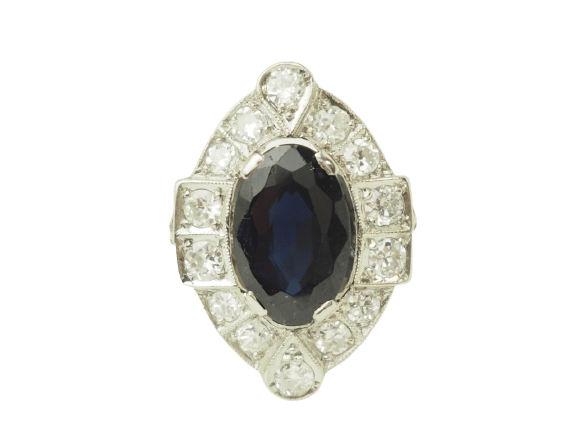 Bague 57 Bague Art déco en platine 950, saphir et diamants 58 Facettes 33650