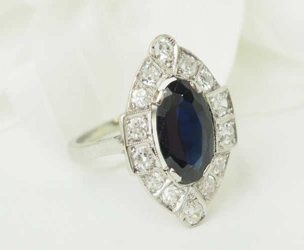 Bague 57 Bague Art déco en platine 950, saphir et diamants 58 Facettes 33650