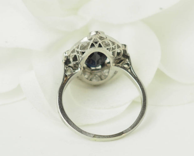 Bague 57 Bague Art déco en platine 950, saphir et diamants 58 Facettes 33650