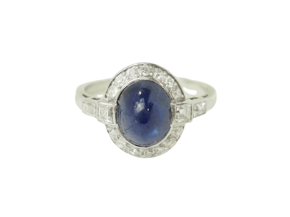Bague 52 Bague Art déco en platine, saphir cabochon et diamants 58 Facettes 33658