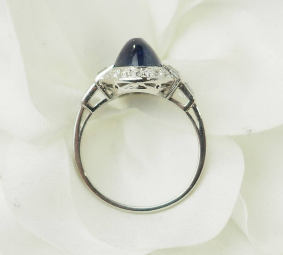 Bague 52 Bague Art déco en platine 900, saphir cabochon et diamants 58 Facettes 33658