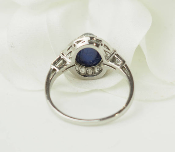 Bague 52 Bague Art déco en platine 900, saphir cabochon et diamants 58 Facettes 33658